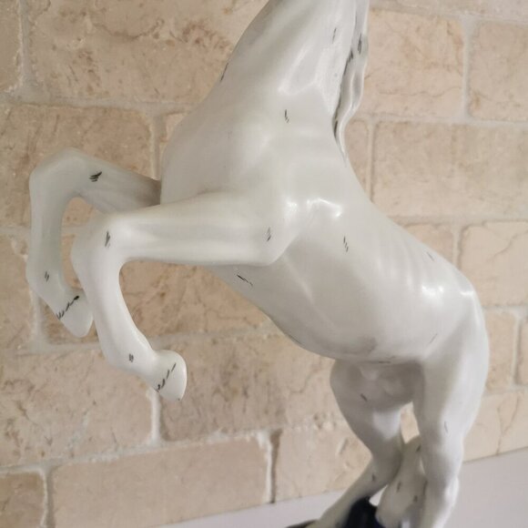 Royal Dux Rearing White Horse Cobalt Blue Base Matte Porcelain Czech Bohemia - Picture 3 of 15